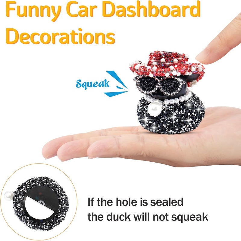 wonuu Black Diamond Rubber Duck Car Ornaments Funny Office Gifts Dashboard Decorations for Cool Car Accessories with Blue - Image 5
